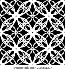 Seamless pattern in the Art Nouveau style. Modern stylish texture. Complex geometric pattern.Mesh pattern.White ornament on a black background.For decorating fabric, paper, wallpaper and packaging.