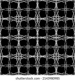 Seamless pattern in art Nouveau style. Complex geometric pattern. White pattern on a black background. Mesh pattern. For decorating fabric, paper, Wallpaper, and packaging.