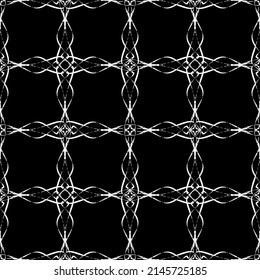 Seamless pattern in art Nouveau style. Complex geometric pattern. White pattern on a black background. Mesh pattern. For decorating fabric, paper, Wallpaper, and packaging.