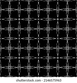Seamless pattern in art Nouveau style. Complex geometric pattern. White pattern on a black background. Mesh pattern. For decorating fabric, paper, Wallpaper, and packaging.