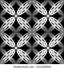 Seamless pattern in art Nouveau style. Complex geometric pattern. White pattern on a black background. Mesh pattern. For decorating fabric, paper, Wallpaper, and packaging.