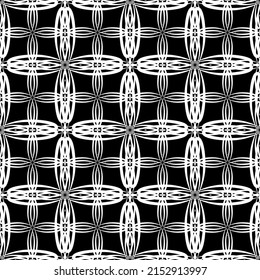 Seamless pattern in art Nouveau style. Complex geometric pattern. White pattern on a black background. Mesh pattern. For decorating fabric, paper, Wallpaper, and packaging.