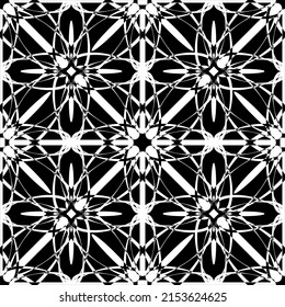 Seamless pattern in art Nouveau style. Complex geometric pattern. White pattern on a black background. Mesh pattern. For decorating fabric, paper, Wallpaper, and packaging.