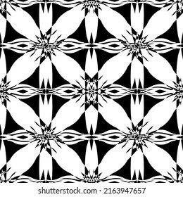 Seamless pattern in art Nouveau style. Complex geometric pattern. White pattern on a black background. Mesh pattern. For decorating fabric, paper, Wallpaper, and packaging.