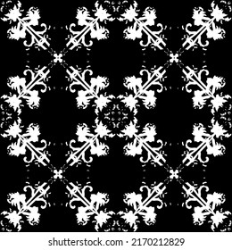 Seamless pattern in art Nouveau style. Complex geometric pattern. White pattern on a black background. Mesh pattern. For decorating fabric, paper, Wallpaper, and packaging.
