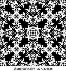 Nahtloses Muster im Jugendstil. Komplexes geometrisches Muster. Weißes Muster auf schwarzem Hintergrund. Mesh-Muster. Zum Dekorieren von Stoffen, Papier, Tapeten und Verpackungen.
