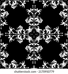 Seamless pattern in art Nouveau style. Complex geometric pattern. White pattern on a black background. Mesh pattern. For decorating fabric, paper, Wallpaper, and packaging.