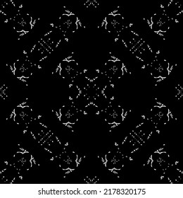 Seamless pattern in art Nouveau style. Complex geometric pattern. White pattern on a black background. Mesh pattern. For decorating fabric, paper, Wallpaper, and packaging.