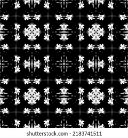Patrón inmaculado en estilo Art Nouveau. Patrón geométrico complejo. Patrón blanco sobre fondo negro. Patrón de malla. Para la decoración de tejidos, papel, tapiz y embalaje.