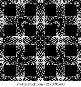 Seamless pattern in art Nouveau style. Complex geometric pattern. White pattern on a black background. Mesh pattern. For decorating fabric, paper, Wallpaper, and packaging.