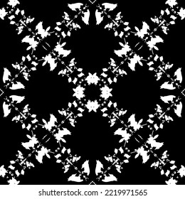 Patrón inmaculado en estilo Art Nouveau. Patrón geométrico complejo. Patrón blanco sobre fondo negro. Patrón de malla. Para la decoración de tejidos, papel, tapiz y embalaje.