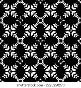 Patrón inmaculado en estilo Art Nouveau. Patrón geométrico complejo. Patrón blanco sobre fondo negro. Patrón de malla. Para la decoración de tejidos, papel, tapiz y embalaje.