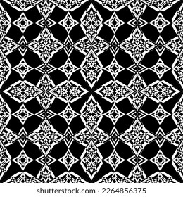Seamless pattern in art Nouveau style. Complex geometric pattern. White pattern on a black background. Mesh pattern. For decorating fabric, paper, Wallpaper, and packaging.