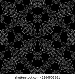 Seamless pattern in art Nouveau style. Complex geometric pattern. White pattern on a black background. Mesh pattern. For decorating fabric, paper, Wallpaper, and packaging.