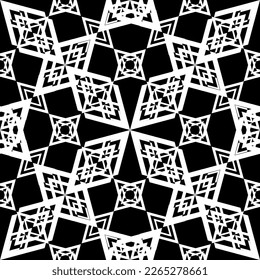 Seamless pattern in art Nouveau style. Complex geometric pattern. White pattern on a black background. Mesh pattern. For decorating fabric, paper, Wallpaper, and packaging.