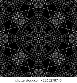 Seamless pattern in art Nouveau style. Complex geometric pattern. White pattern on a black background. Mesh pattern. For decorating fabric, paper, Wallpaper, and packaging.