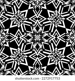 Nahtloses Muster im Jugendstil. Komplexes geometrisches Muster. Weißes Muster auf schwarzem Hintergrund. Mesh-Muster. Zum Dekorieren von Stoffen, Papier, Tapeten und Verpackungen.