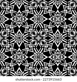 Seamless pattern in art Nouveau style. Complex geometric pattern. White pattern on a black background. Mesh pattern. For decorating fabric, paper, Wallpaper, and packaging.