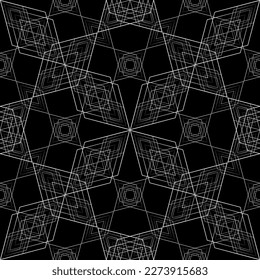 Seamless pattern in art Nouveau style. Complex geometric pattern. White pattern on a black background. Mesh pattern. For decorating fabric, paper, Wallpaper, and packaging.