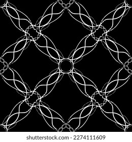 Seamless pattern in art Nouveau style. Complex geometric pattern. White pattern on a black background. Mesh pattern. For decorating fabric, paper, Wallpaper, and packaging.