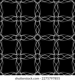 Seamless pattern in art Nouveau style. Complex geometric pattern. White pattern on a black background. Mesh pattern. For decorating fabric, paper, Wallpaper, and packaging.