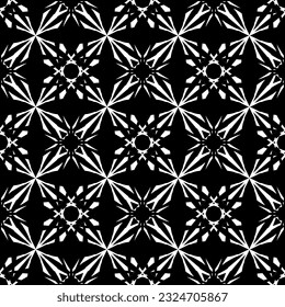 Patrón inmaculado en estilo Art Nouveau. Patrón geométrico complejo. Patrón blanco sobre fondo negro. Patrón de malla. Para la decoración de tejidos, papel, tapiz y embalaje.