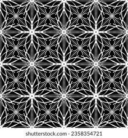 Seamless pattern in art Nouveau style. Complex geometric pattern. White pattern on a black background. Mesh pattern. For decorating fabric, paper, Wallpaper, and packaging.
