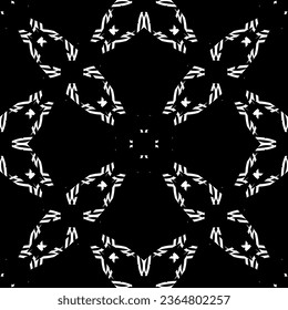 Nahtloses Muster im Jugendstil. Komplexes geometrisches Muster. Weißes Muster auf schwarzem Hintergrund. Mesh-Muster. Zum Dekorieren von Stoffen, Papier, Tapeten und Verpackungen.