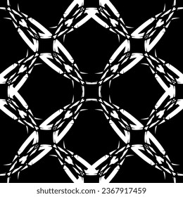 Patrón inmaculado en estilo Art Nouveau. Patrón geométrico complejo. Patrón blanco sobre fondo negro. Patrón de malla. Para la decoración de tejidos, papel, tapiz y embalaje.