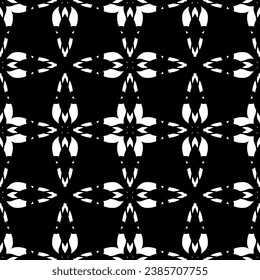Seamless pattern in art Nouveau style. Complex geometric pattern. White pattern on a black background. Mesh pattern. For decorating fabric, paper, Wallpaper, and packaging.