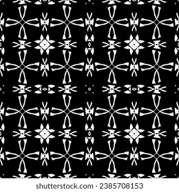 Patrón inmaculado en estilo Art Nouveau. Patrón geométrico complejo. Patrón blanco sobre fondo negro. Patrón de malla. Para la decoración de tejidos, papel, tapiz y embalaje.