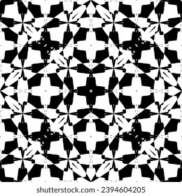 Patrón inmaculado en estilo Art Nouveau. Patrón geométrico complejo. Patrón blanco sobre fondo negro. Patrón de malla. Para la decoración de tejidos, papel, tapiz y embalaje.
