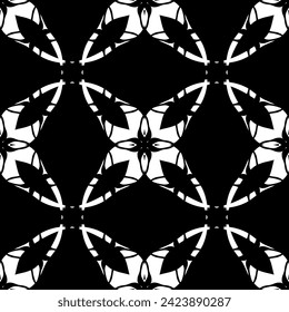 Seamless pattern in art Nouveau style. Complex geometric pattern. White pattern on a black background. Mesh pattern. For decorating fabric, paper, Wallpaper, and packaging.