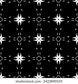 Patrón inmaculado en estilo Art Nouveau. Patrón geométrico complejo. Patrón blanco sobre fondo negro. Patrón de malla. Para la decoración de tejidos, papel, tapiz y embalaje.