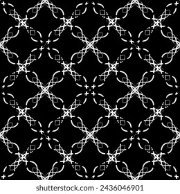 Seamless pattern in art Nouveau style. Complex geometric pattern. White pattern on a black background. Mesh pattern. For decorating fabric, paper, Wallpaper, and packaging.