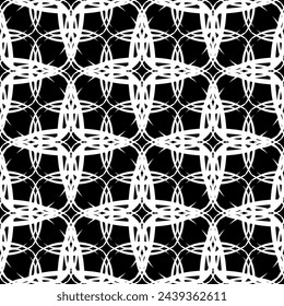 Seamless pattern in art Nouveau style. Complex geometric pattern. White pattern on a black background. Mesh pattern. For decorating fabric, paper, Wallpaper, and packaging.