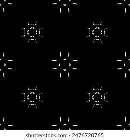 Seamless pattern in art Nouveau style. Complex geometric pattern. White pattern on a black background. Mesh pattern. For decorating fabric, paper, Wallpaper, and packaging.