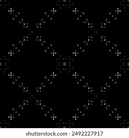 Seamless pattern in art Nouveau style. Complex geometric pattern. White pattern on a black background. Mesh pattern. For decorating fabric, paper, Wallpaper, and packaging.