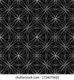 Seamless pattern in art Nouveau style.Complex geometric pattern.A pattern of fine lines.White ornament on a black background.For decorating fabric, paper, Wallpaper, and packaging.Mesh pattern.