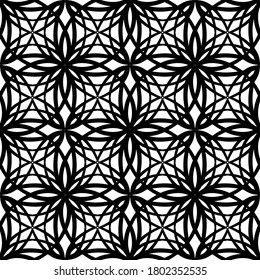 Seamless pattern in art Nouveau style.Complex geometric pattern.Mesh pattern.A pattern of fine lines.Delicate black lace on a white background.For decorating fabric, paper, Wallpaper, and packaging.