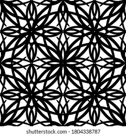 Seamless pattern in art Nouveau style.Complex geometric pattern.Mesh pattern.A pattern of fine lines.Delicate black lace on a white background.For decorating fabric, paper, Wallpaper, and packaging.