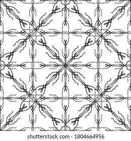 Seamless pattern in art Nouveau style.Complex geometric pattern.Mesh pattern.A pattern of fine lines.Delicate black lace on a white background.For decorating fabric, paper, Wallpaper, and packaging.