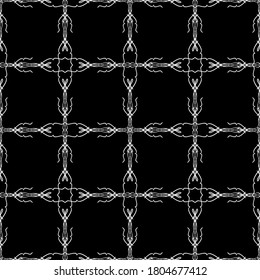 Seamless pattern in art Nouveau style.Complex geometric pattern.Mesh pattern.White pattern on a black background.For decorating fabric, paper, Wallpaper, and packaging.