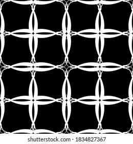 Seamless pattern in art Nouveau style.Complex geometric pattern.Mesh pattern.A pattern of fine lines.White ornament on a black background.For decorating fabric, paper, Wallpaper, and packaging.