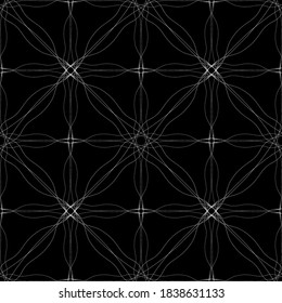 Seamless pattern in art Nouveau style.Complex geometric pattern.Mesh pattern.A pattern of fine lines.White ornament on a black background.For decorating fabric, paper, Wallpaper, and packaging.