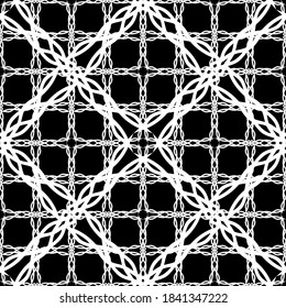 Seamless pattern in art Nouveau style.Complex geometric pattern.Mesh pattern.A pattern of fine lines.White ornament on a black background.For decorating fabric, paper, Wallpaper, and packaging.