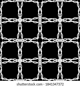 Seamless pattern in art Nouveau style.Complex geometric pattern.Mesh pattern.A pattern of fine lines.White ornament on a black background.For decorating fabric, paper, Wallpaper, and packaging.