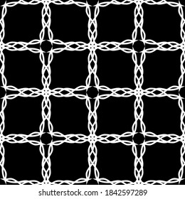 Seamless pattern in art Nouveau style.Complex geometric pattern.Mesh pattern.A pattern of fine lines.White ornament on a black background.For decorating fabric, paper, Wallpaper, and packaging.