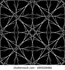 Seamless pattern in art Nouveau style.Complex geometric pattern.Mesh pattern.A pattern of fine lines.White ornament on a black background.For decorating fabric, paper, Wallpaper, and packaging.