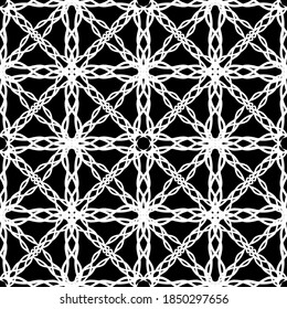 Seamless pattern in art Nouveau style.Complex geometric pattern.Mesh pattern.A pattern of fine lines.White ornament on a black background.For decorating fabric, paper, Wallpaper, and packaging.